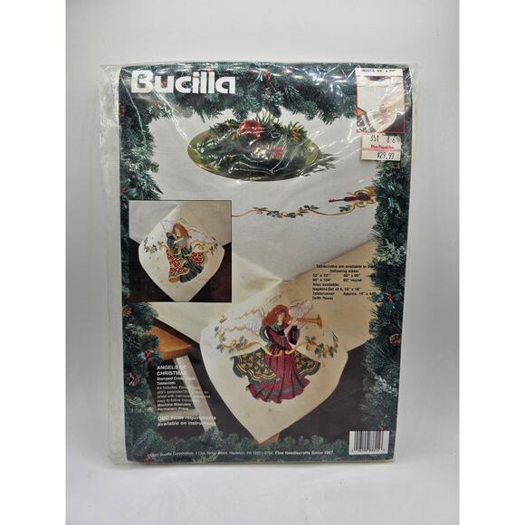 BUCILLA ANGELS OF CHRISTMAS CROSS STITCH TABLECLOTH 60" X 90" #83316 NEW - Picture 1 of 4